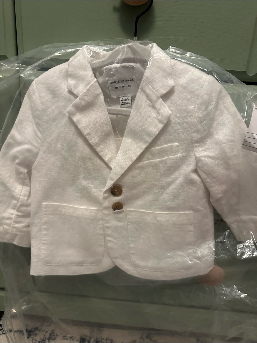 Janie and Jack White Kids Linen-Blend Blazer with Wooden Buttons